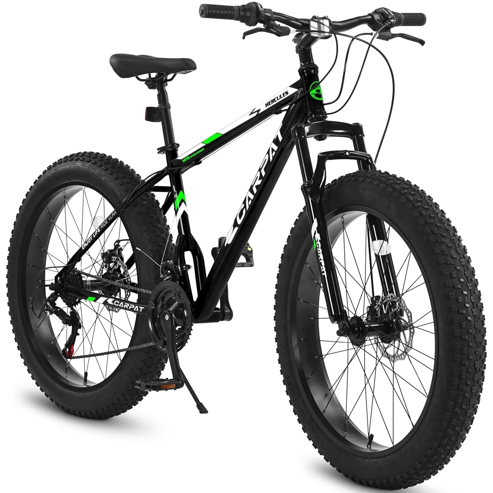 Ambifirer 26 Zoll Citybike für Erwachsene mit Fatbike-Reifen – Komplette Shimano 21-Gang-Schaltung – Doppelscheibenbremse – Rahmen aus hochfestem Stahl – Federgabel – Ideal als Geschenk für Kinder