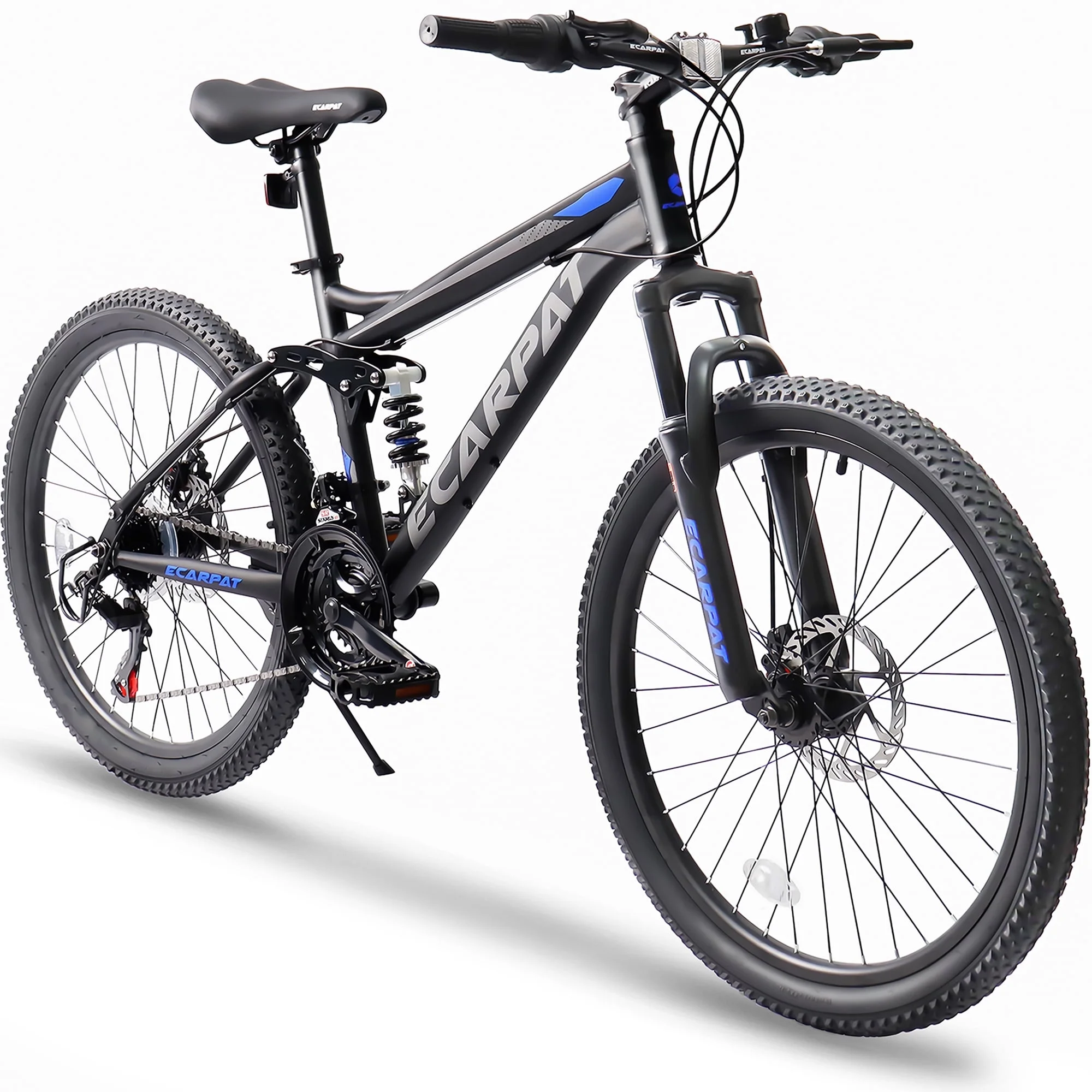 24-Zoll-Mountainbike für Kinder, vollgefedertes Jungenfahrrad mit Scheibenbremsen, 21 Gängen, Schwarz
