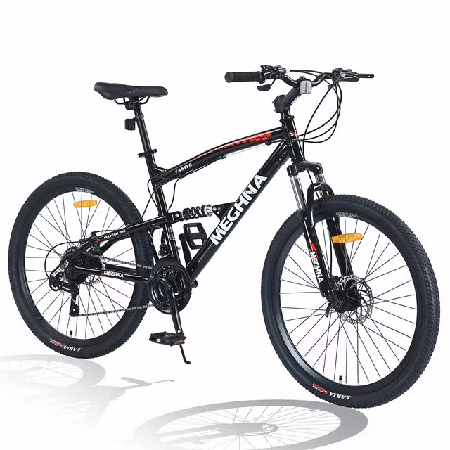 26-Zoll-Mountainbike, 21 Gänge, Vollfederung, Hinterradfederung, Rahmen aus Aluminiumlegierung, für Damen und Herren, Schwarz