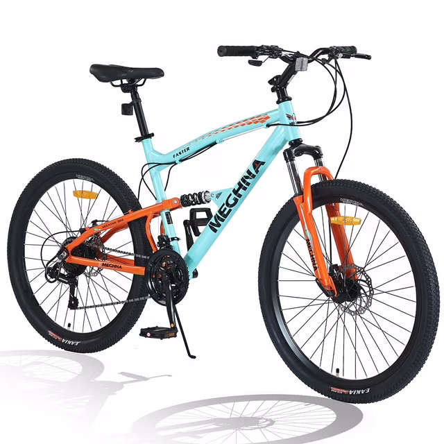 26-Zoll-Mountainbike, 21 Gänge, Vollfederung, Hinterradfederung, Rahmen aus Aluminiumlegierung, für Damen und Herren, Cyan