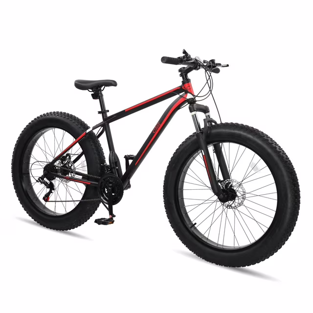 CampingSurvivals 26*4" Fatbike-Mountainbike, 21-Gang-Shimano-Antrieb, hochfester Stahl, Rot/Schwarz