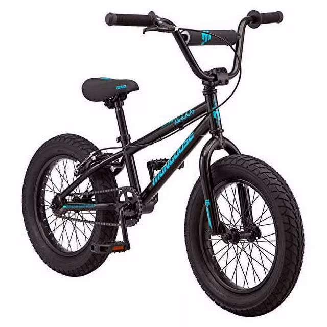 Mongoose Argus MX Kinder-Mountainbike mit Fatbike-Reifen, 16-Zoll-Räder, Singlespeed, 3-Zoll-Reifen, Schwarz